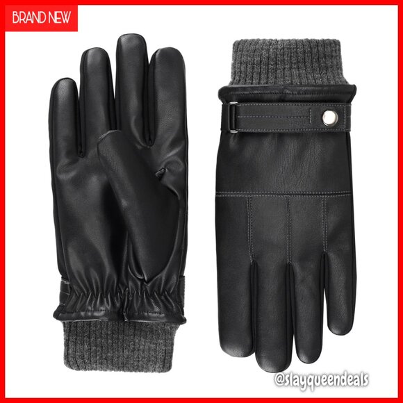 Men's Large Faux Leather Touchscreen Gloves With Adjustable Wrist